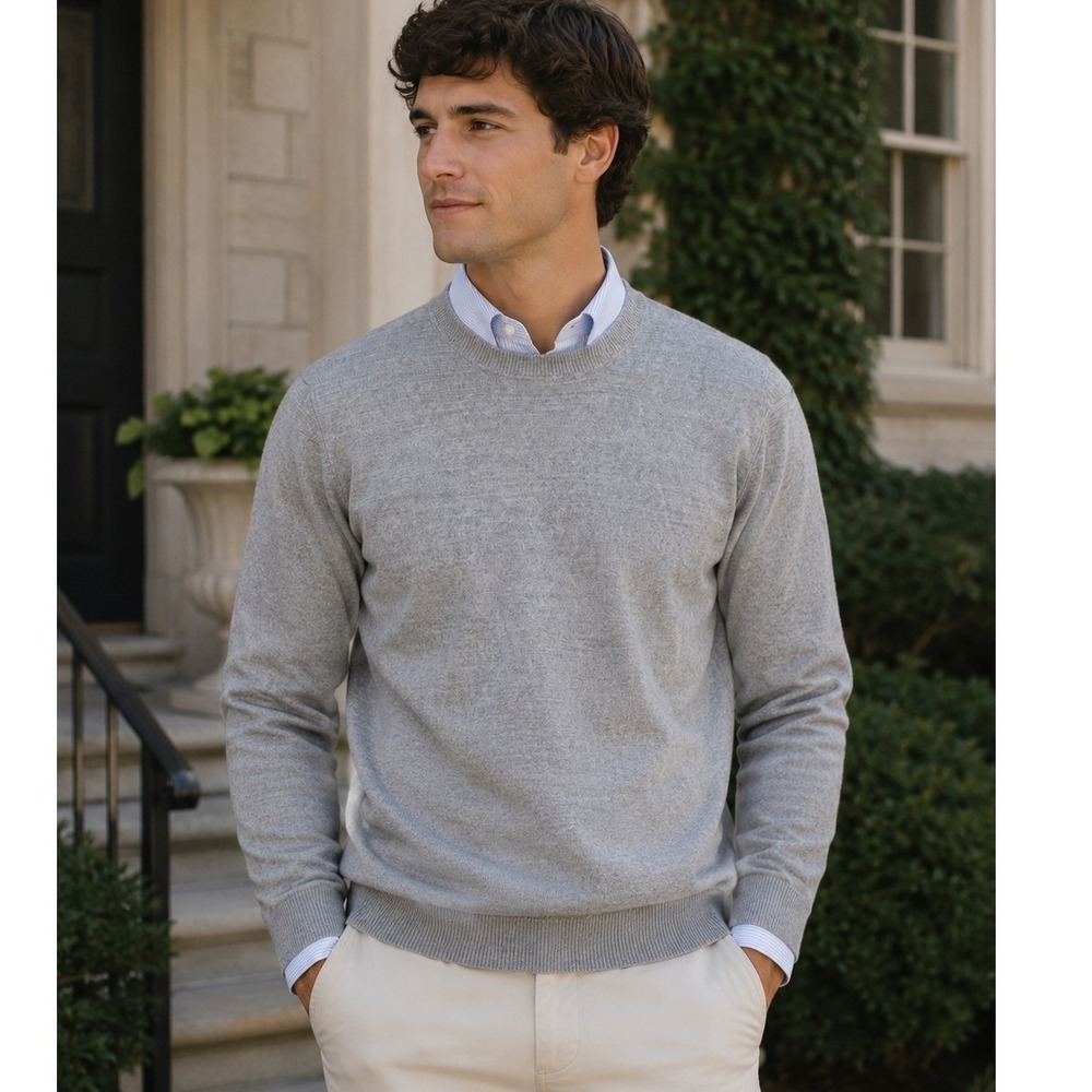Topman Size L Sweater Premium Merino Wool Blend Crew Neck Long Sleeve Grey Men's